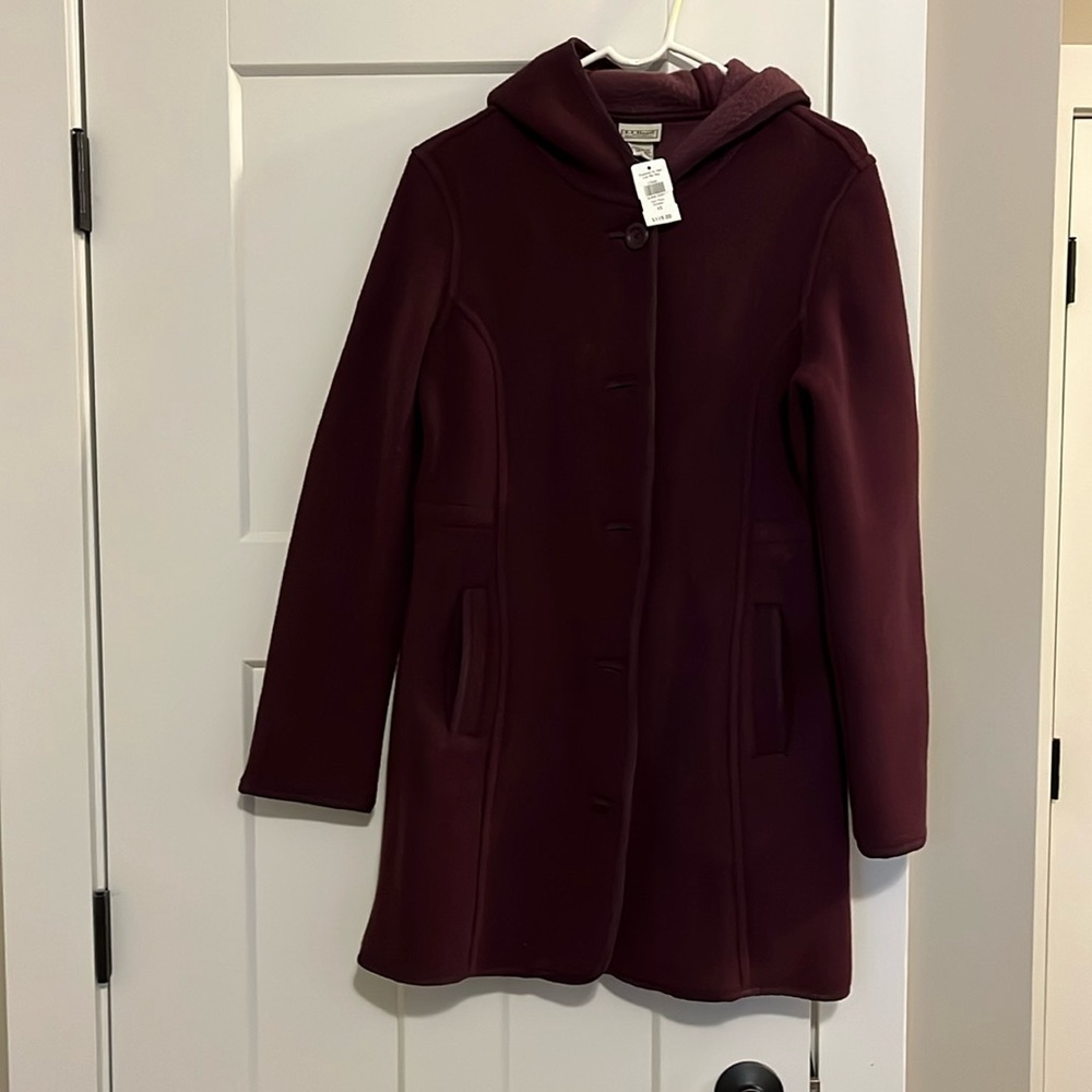 LL Bean fleece hooded dark plum heather coat